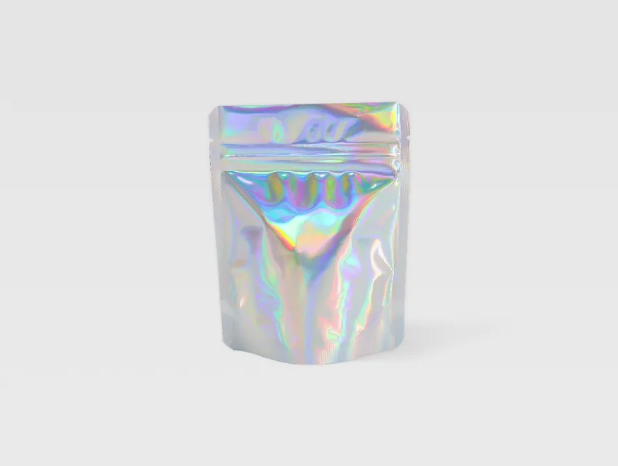 Back view of holographic mylar bag