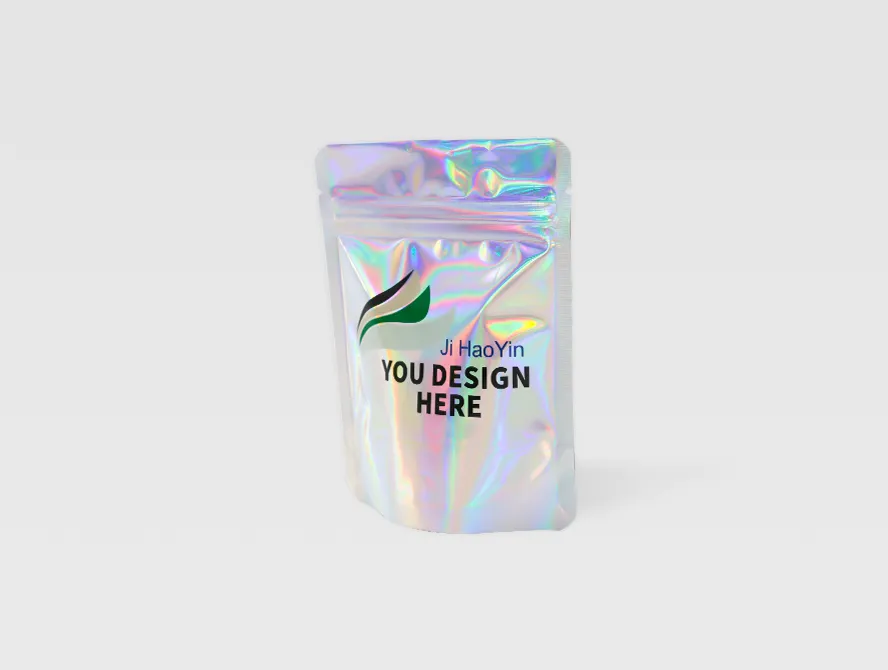 Left angle of holographic mylar bag