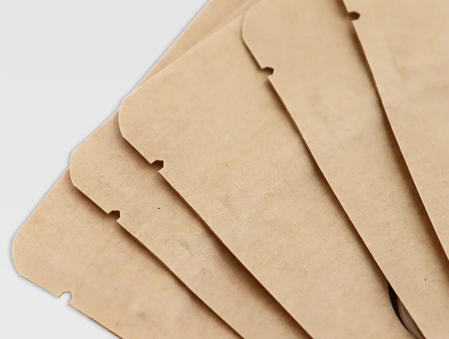 Tear notch detail view of kraft paper pouch bag