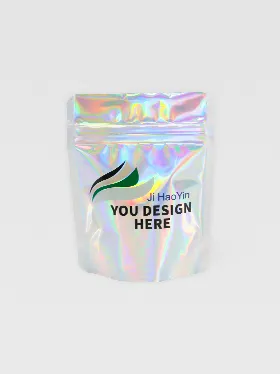 Straight front view of holographic mylar bags