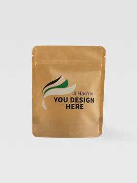 Straight front view of kraft paper pouch bag