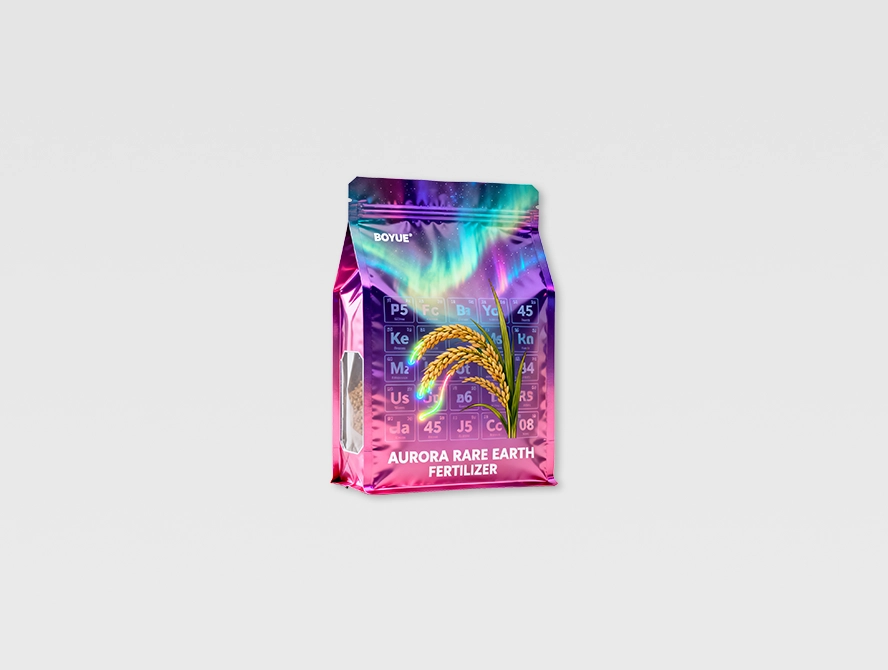 Colorful fertilizer packaging bag with floral design, standing upright