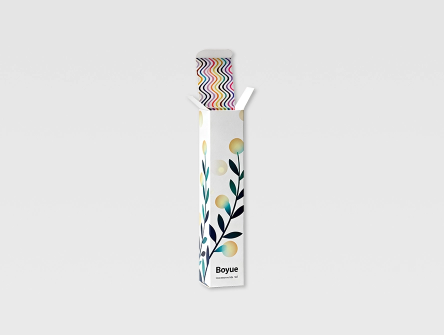 Tall double tuck end box with floral graphics and internal design