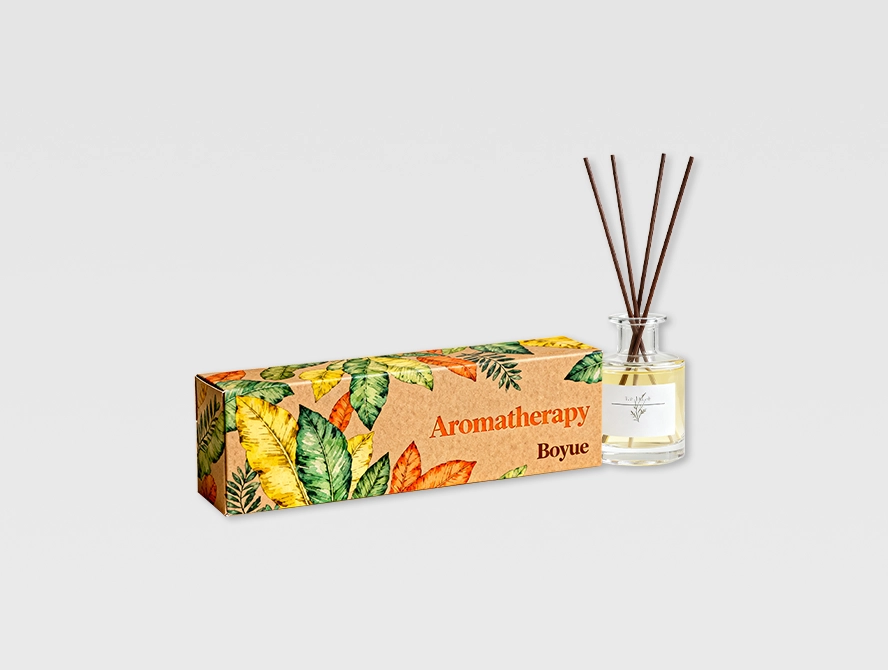 Custom printed reed diffuser box with floral design and aroma sticks