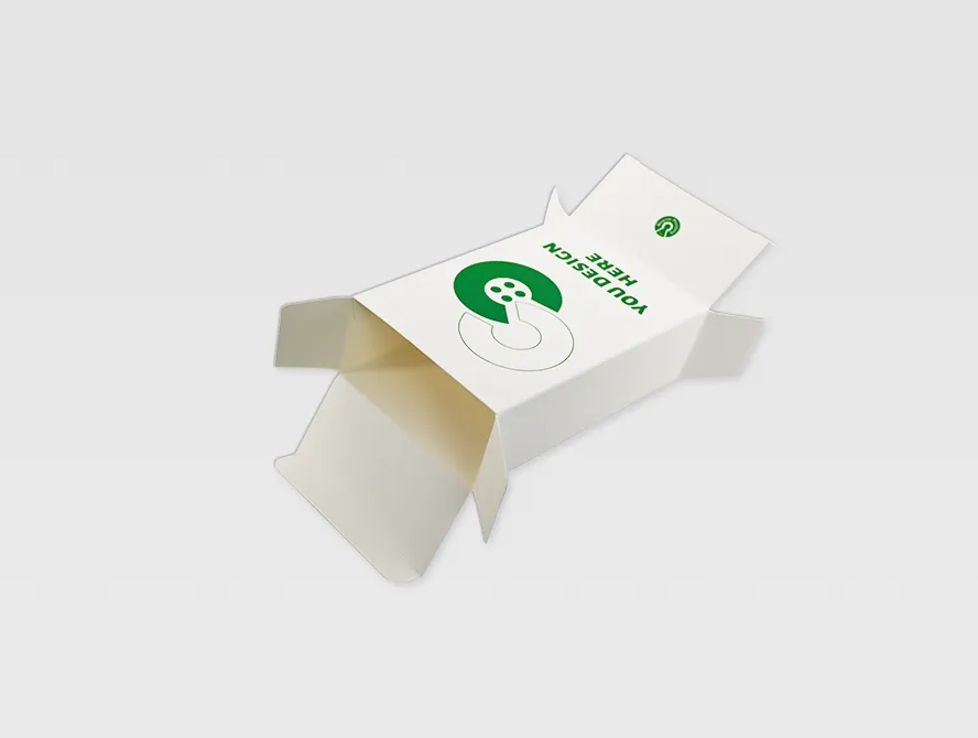 Clean white reverse tuck end box partially opened