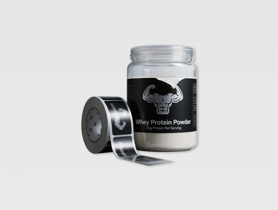 Black bold permanent label for skincare jar with custom sticker roll