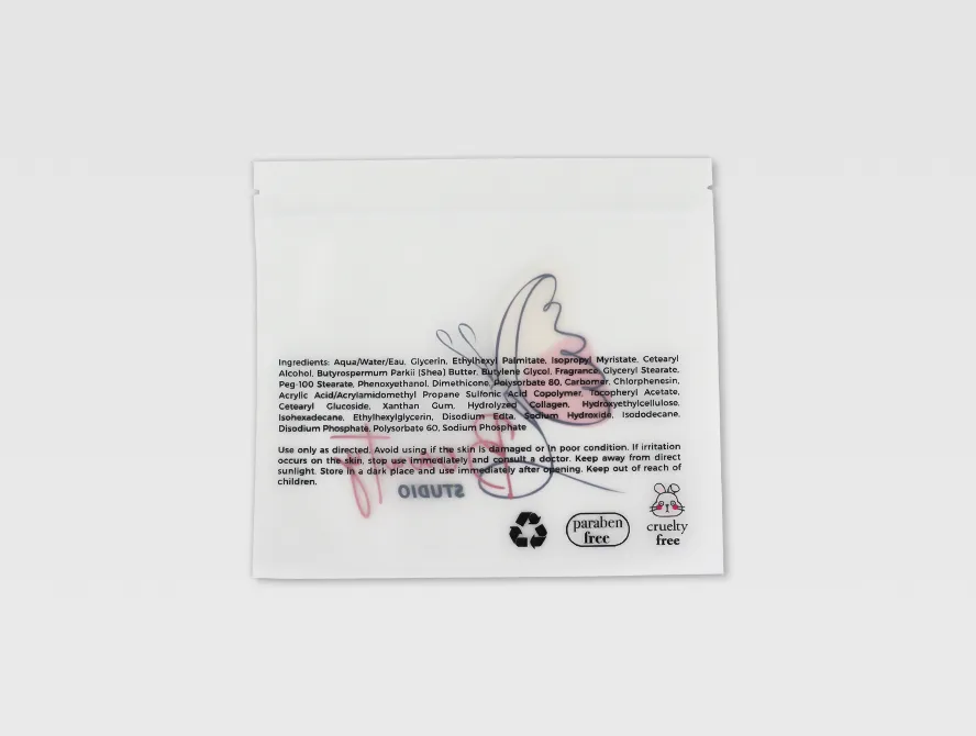 Transparent 3 side sealed pouch showing interior product card clearly