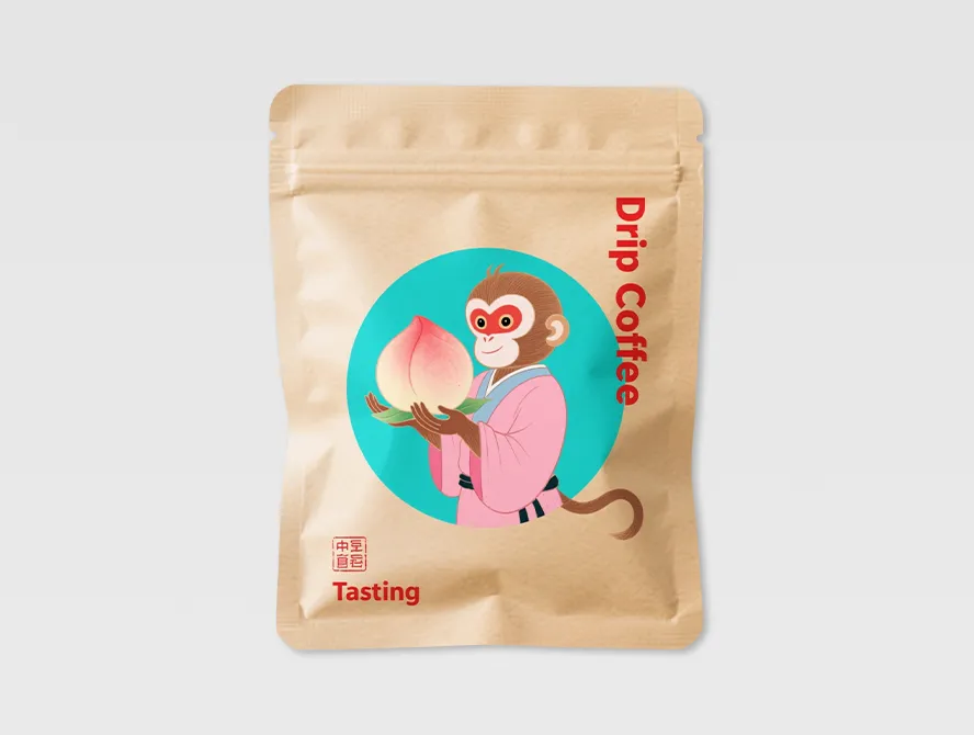 Flat kraft pouch with top zipper and teal custom round sticker