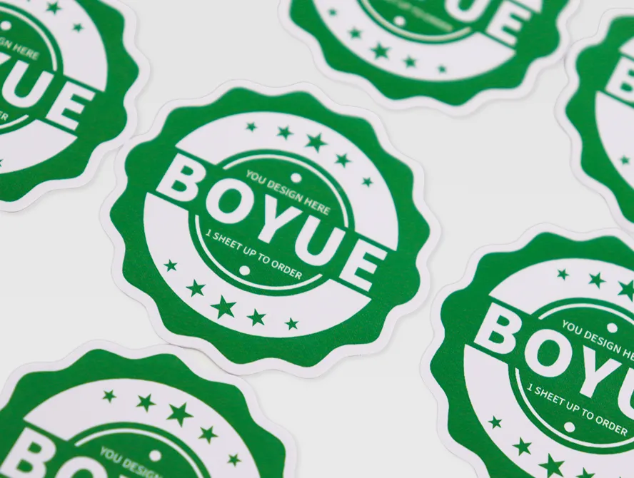 Custom branding stickers with green boyue logo on white background