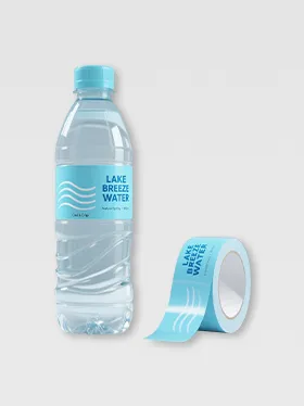 Blue personalized water bottle label with roll for beverage branding (2)