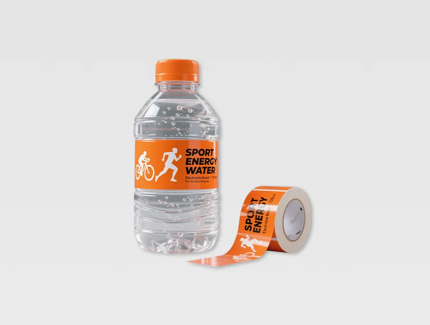 Orange waterproof label for sports drink bottle with roll