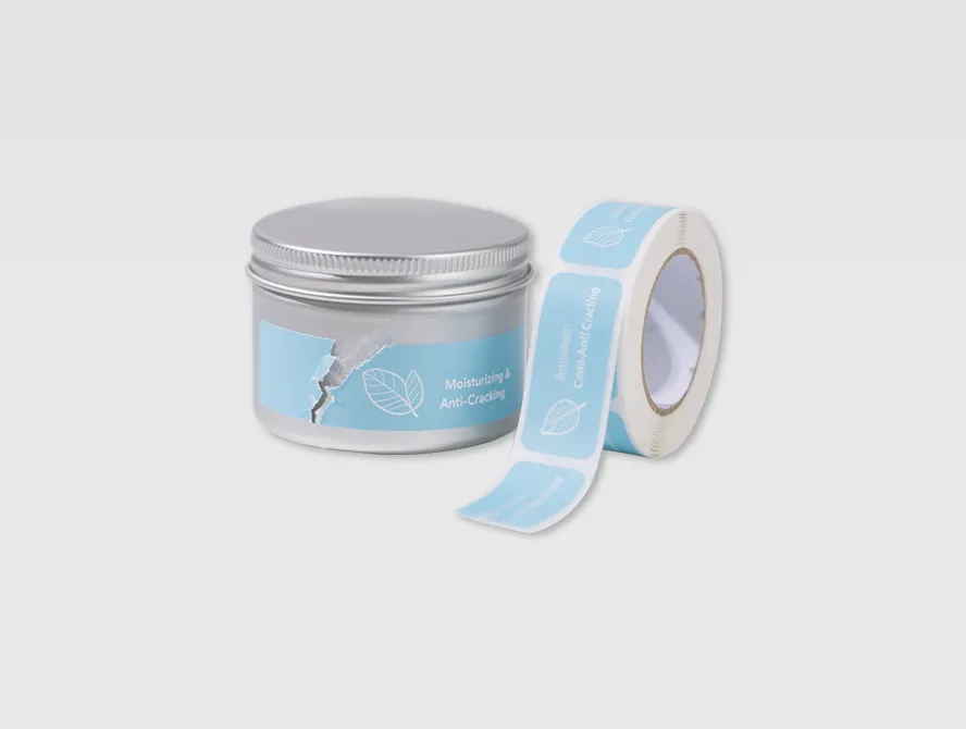 Blue waterproof permanent sticker on cosmetic container with roll