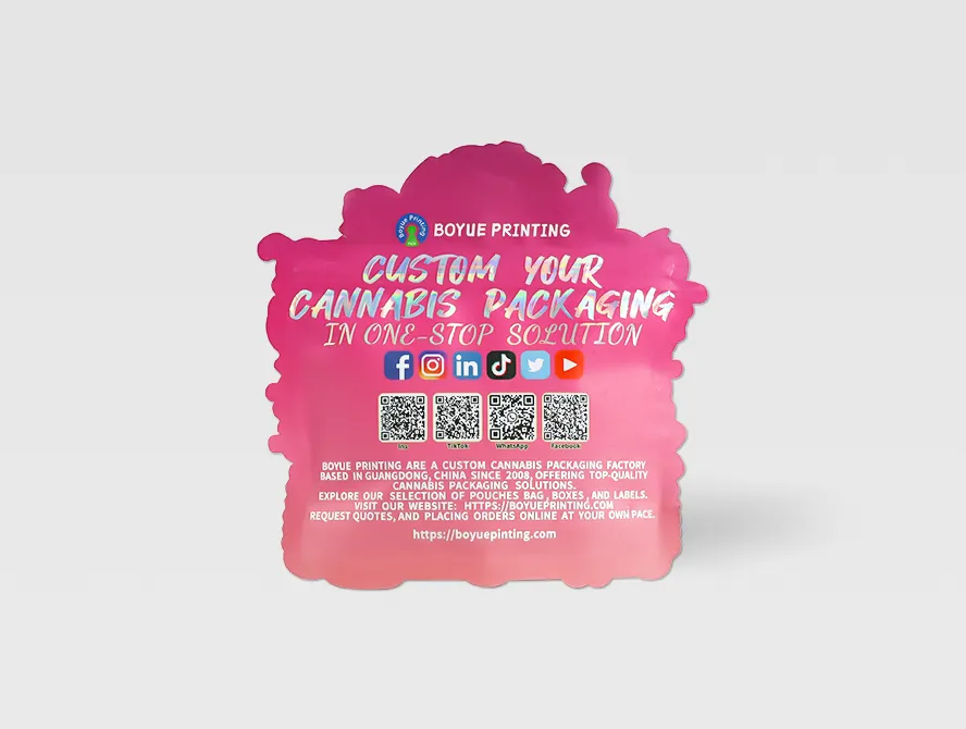 Weed mylar bag with printed details front view