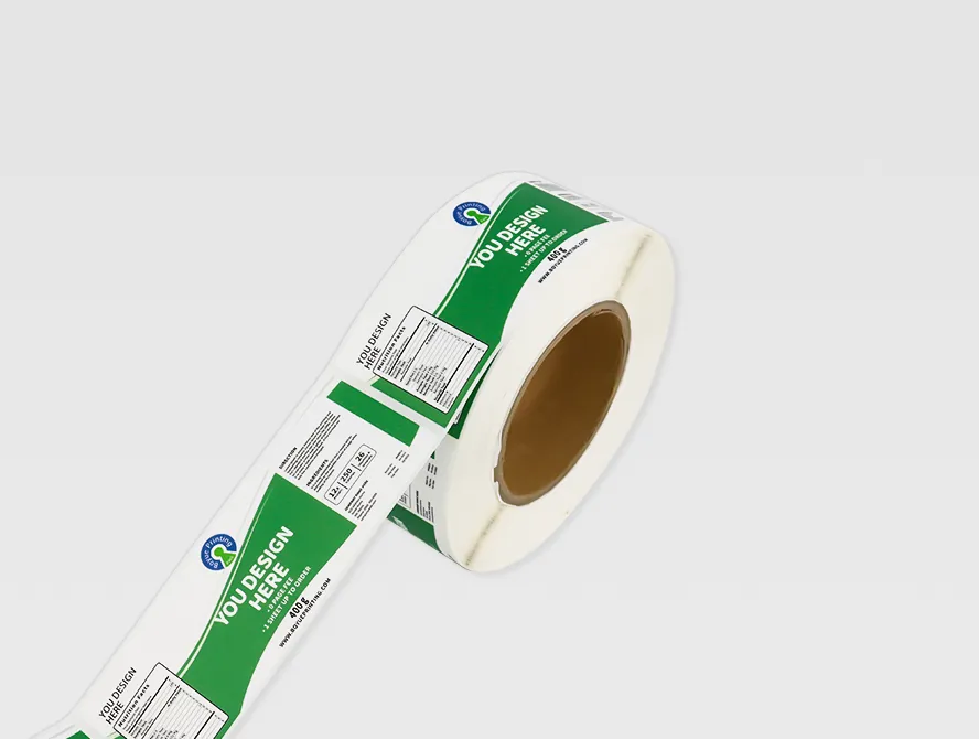 Angled view of supplement label roll