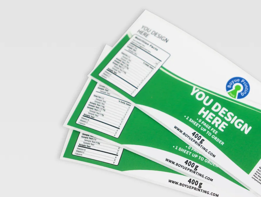 Custom printed supplement labels on sheets