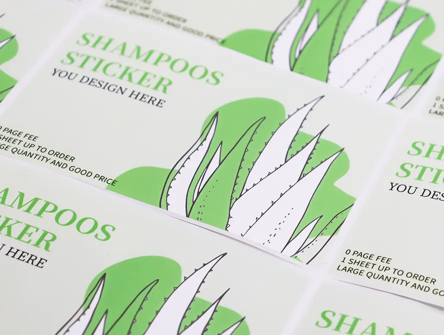 Flat lay shampoo labels stacked together