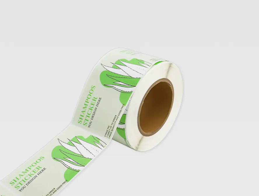 Unrolling custom shampoo labels with green design