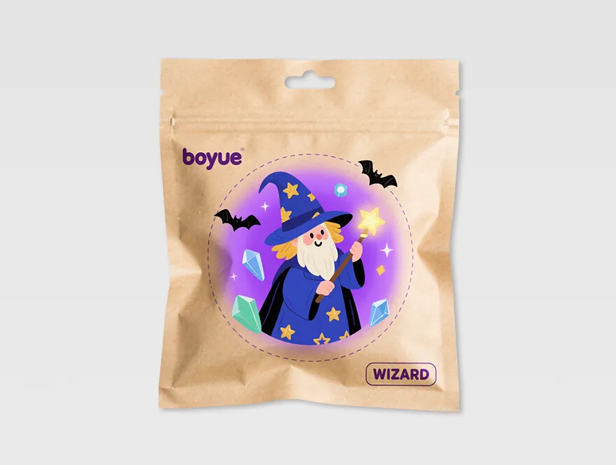 Kraft zipper pouch with purple cartoon design for small items