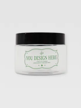 Glass candle jar with custom green and white label applied (2)