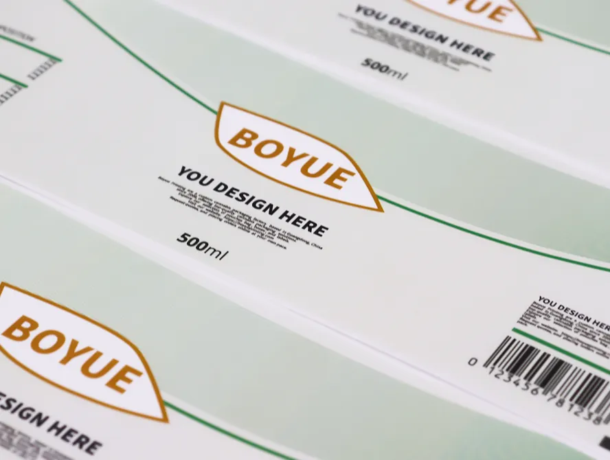 Product labels in soft green color with barcode design