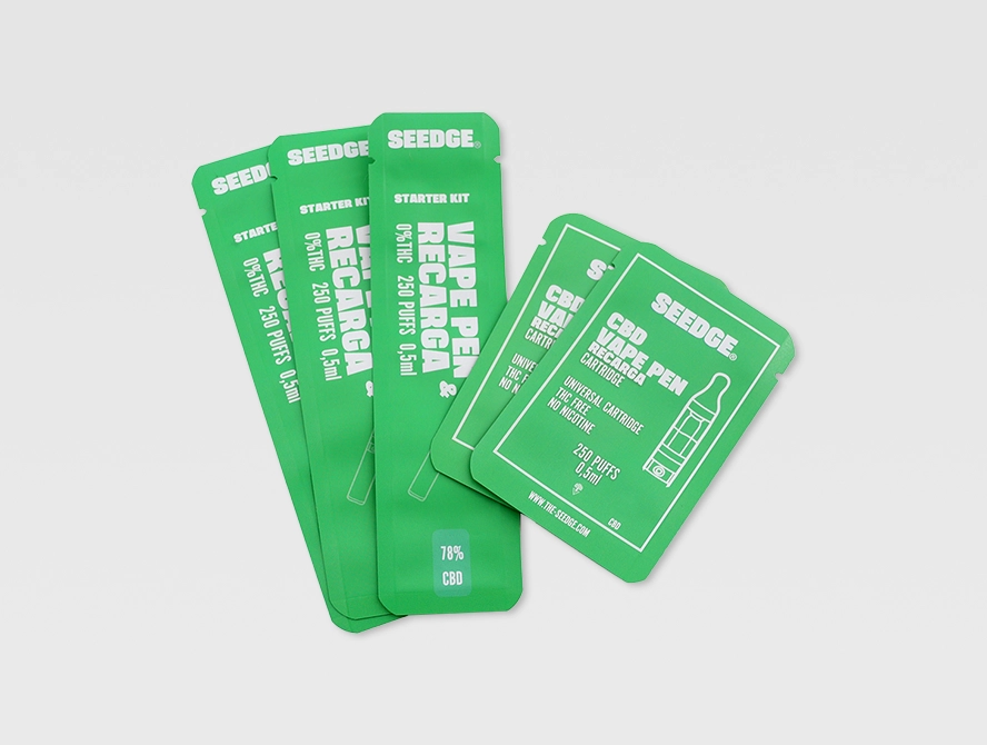 Green cannabis flat pouches with zip lock closure