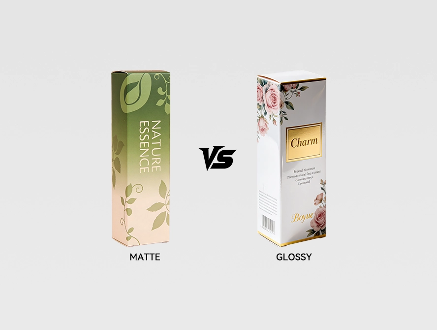 Glossy vs matte lamination comparison on printed boxes