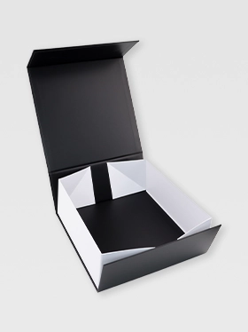 Black book style rigid box opened at 90 degrees (2)