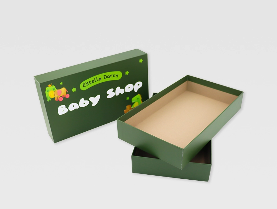 Open two piece rigid box showing lid and bottom tray