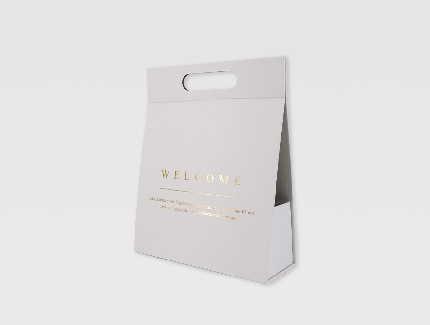 White gable box standing upright with handle top