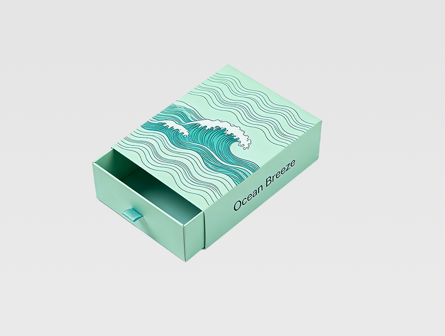 Custom mint green drawer box with ribbon pull for gift packaging