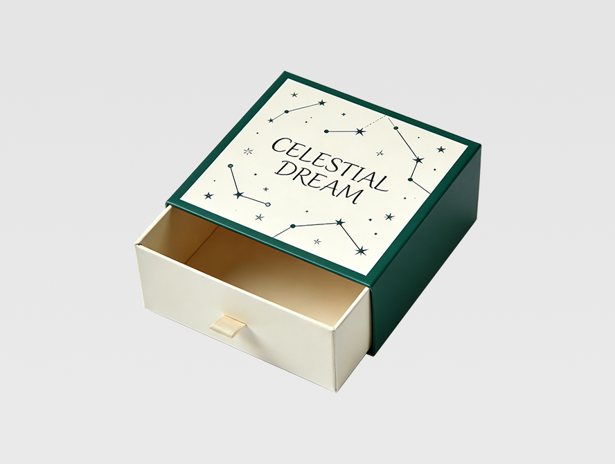 Custom green and gold drawer box with logo for luxury gift packaging