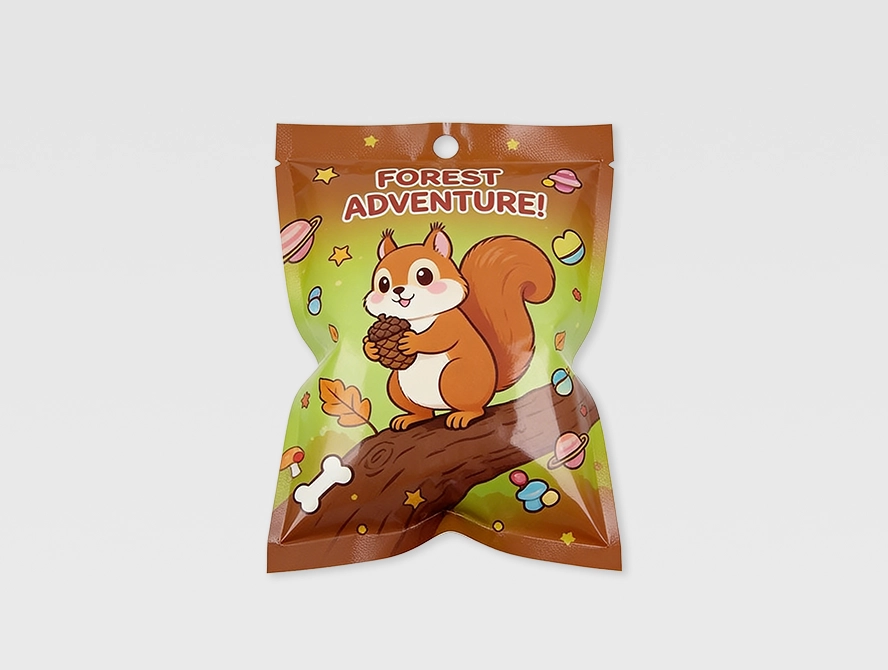 Squirrel illustration three side seal blind bag packaging