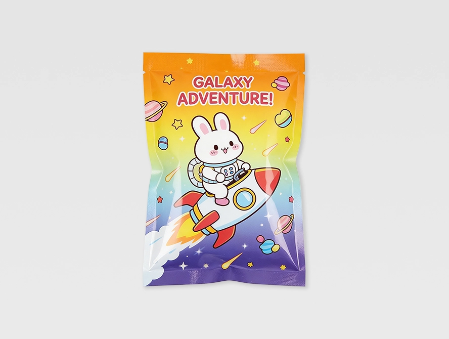 Space themed bunny rocket design 3 side seal blind bag